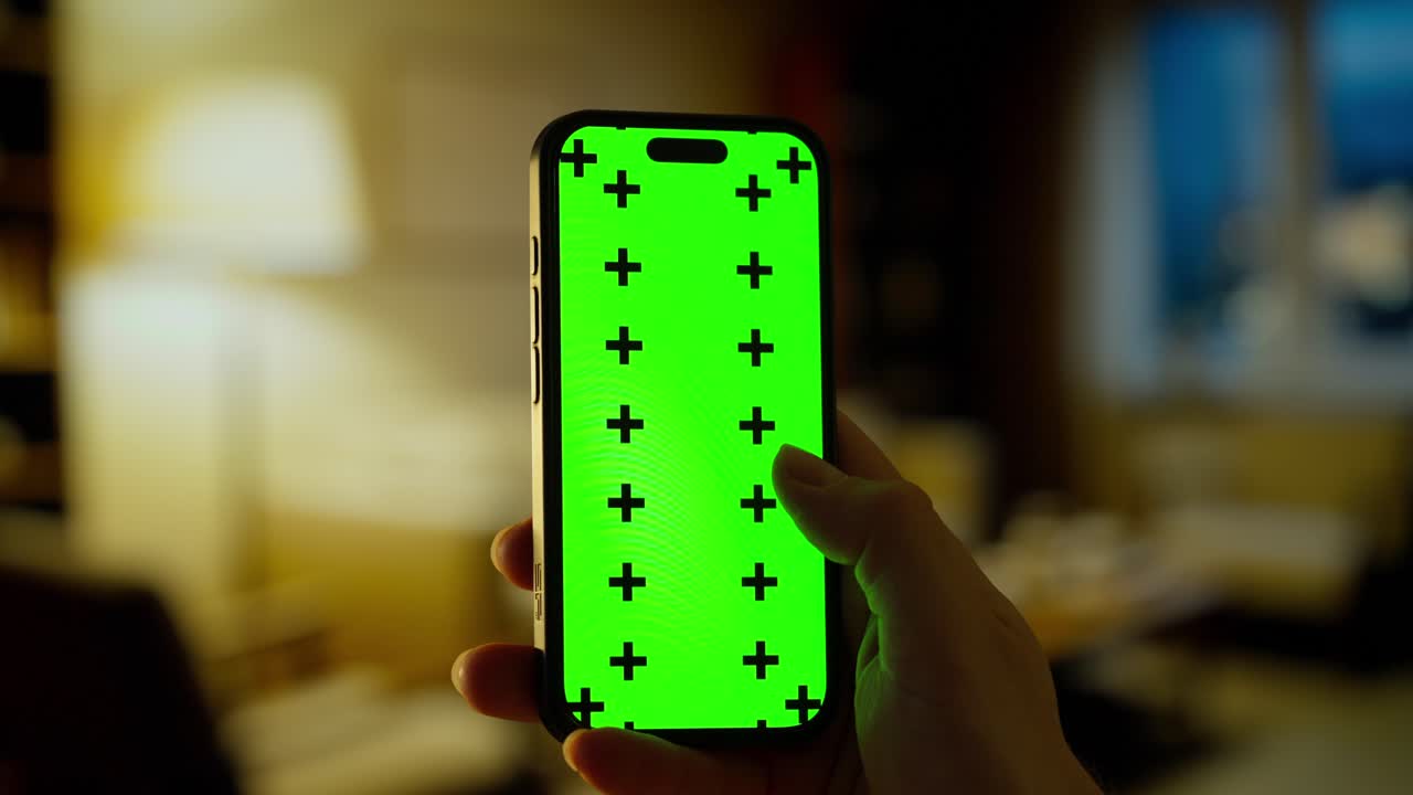 Hand Interacting with Smartphone Green Screen Display with Tracking Markers