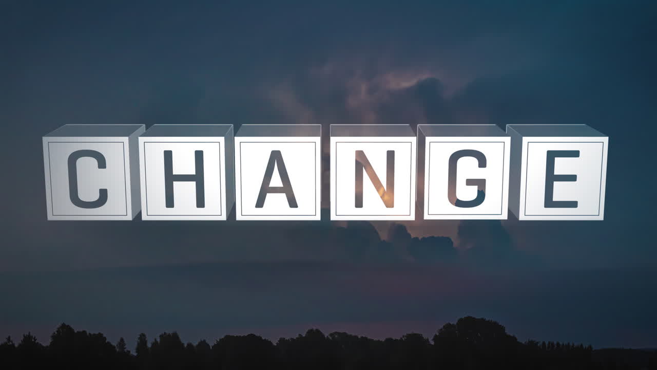 Chance and change text on a flashing thunderstorm time-lapse background