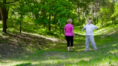 senior man invite his wife to do sport exercises with him