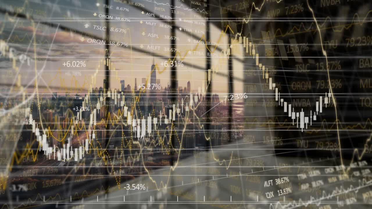 анимация обработки данных над современной квартирой и городским ландшафтом