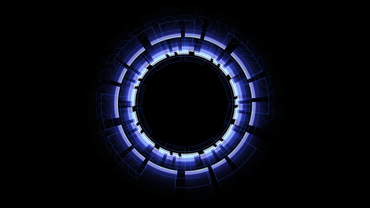 concepto futurista de elementos rotación del círculo para el logotipo en fondo negro, pantalla de cabeza hacia arriba (hud) tecnología gráfica de movimiento, canal alfa incluido