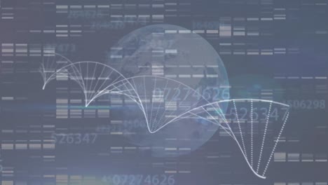 Animation-of-dna-strand-over-globe-and-data-processing