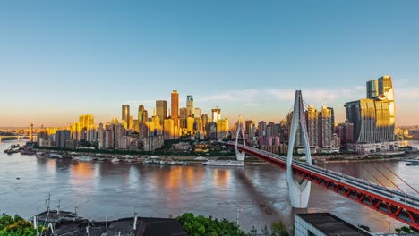 panoramic city skyline and modern commercial buildings in chongqing at sunrise