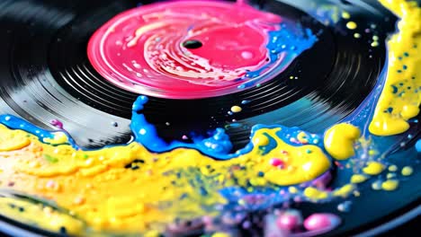 a vinyl record with colorful paint splatters on it