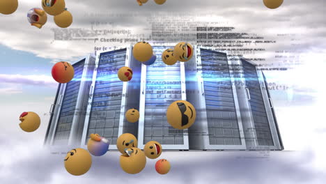 iconos de emoji con servidores de computadora en el fondo