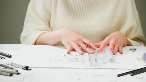 person working on architectural blueprints