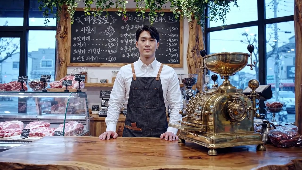 素朴な精肉店で働く熟練の肉屋。専門的な職人技とビンテージのミートグラインダーが、新鮮な肉と温かい雰囲気の中で披露されています。