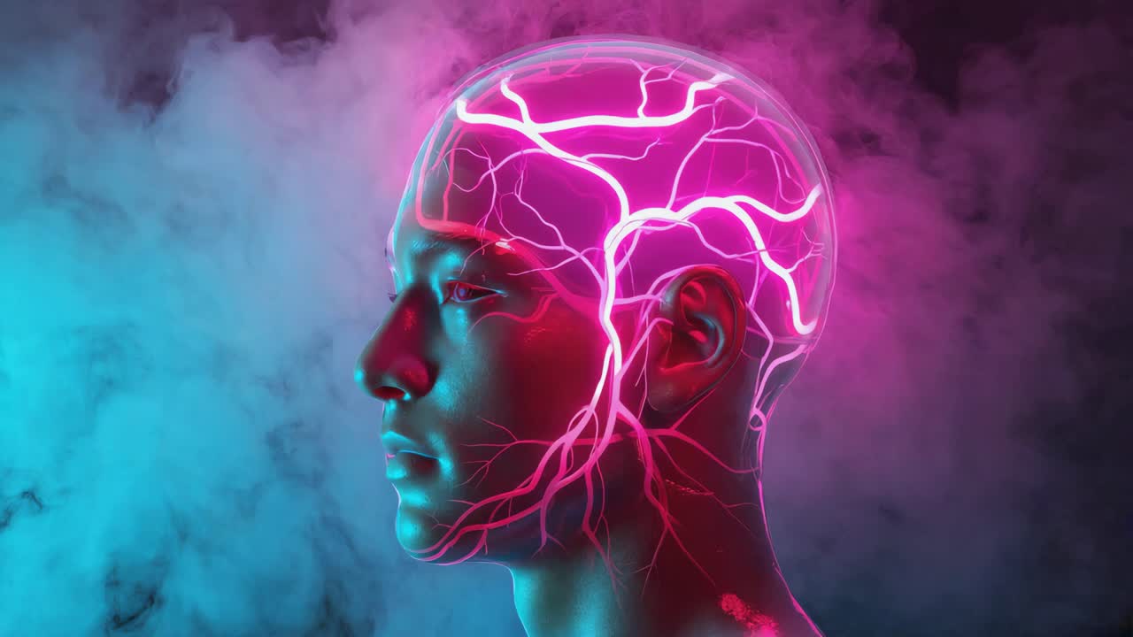 Human Brain Anatomy with Neon Glow