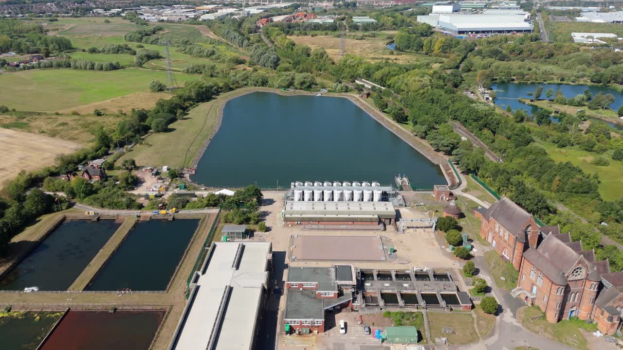 Aerial View of Water Treatment Plant and Reservoir