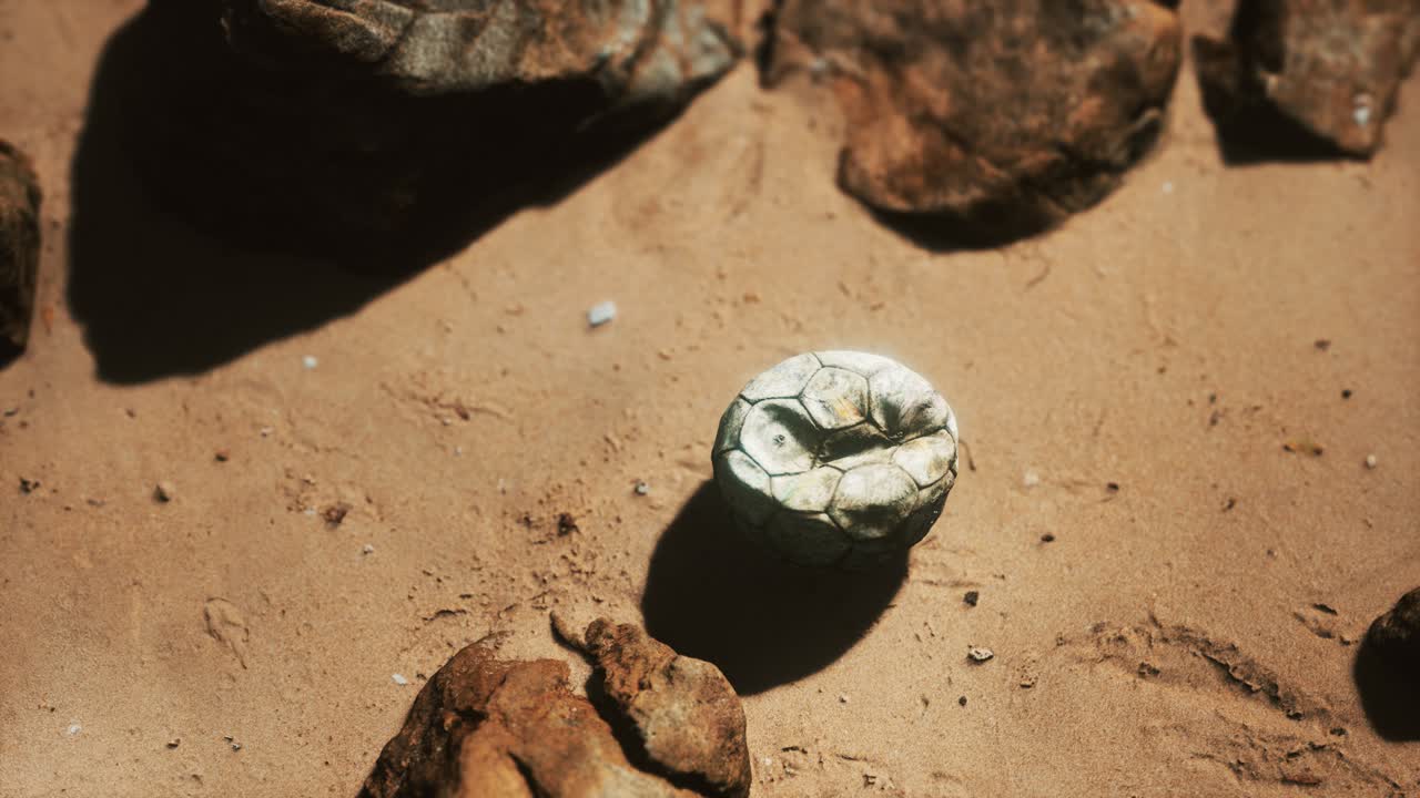 vieja pelota de fútbol en la playa de arena