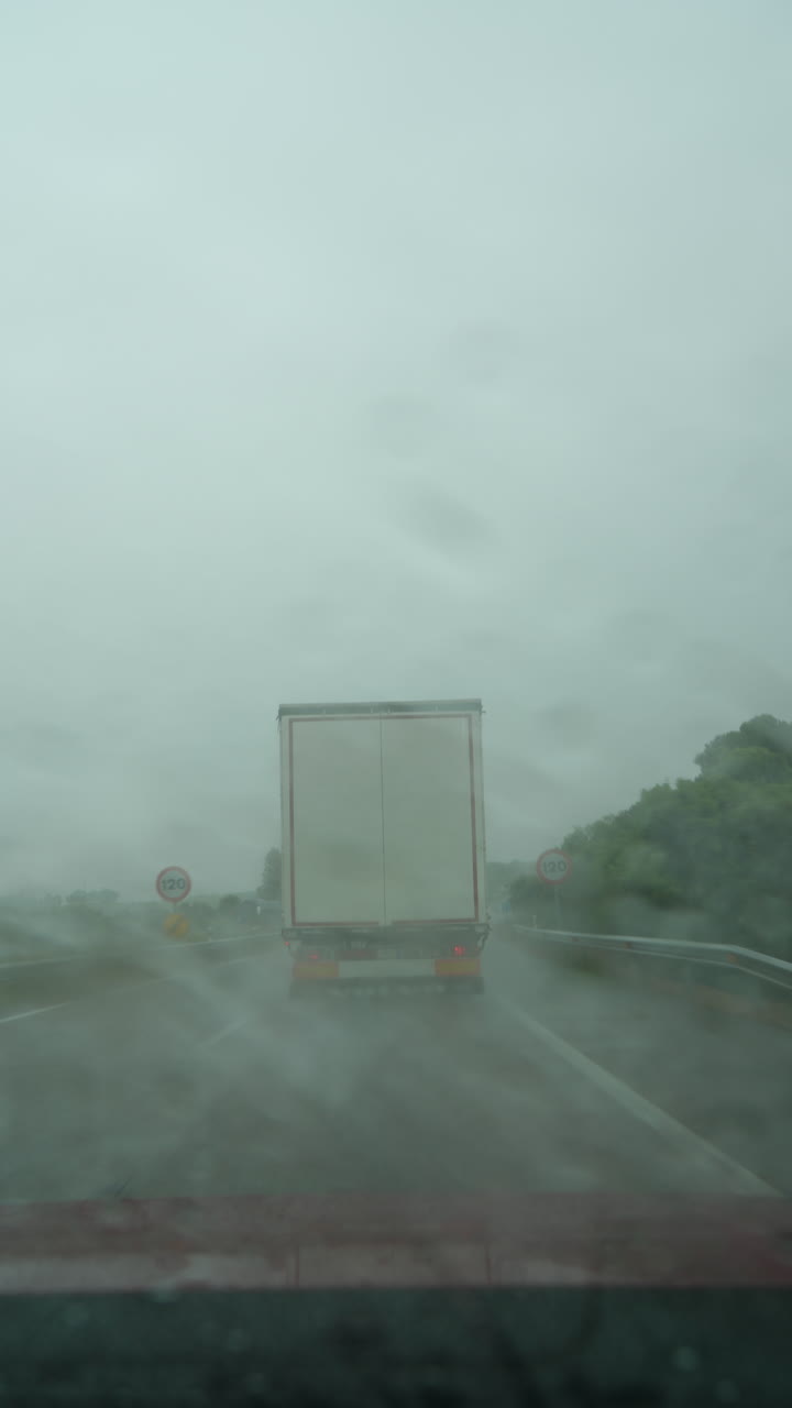 Truck driving on wet highway road