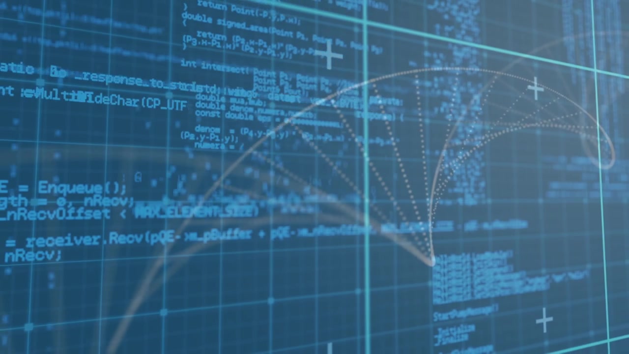 Composition of man data processing and network of connections on blue background