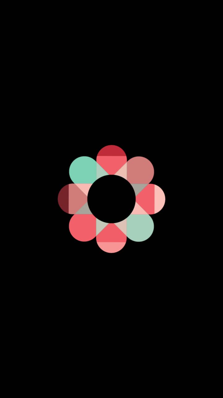 Animazione in loop continuo di un logo a forma di fiore geometrico che ruota con canale alfa per contenuti verticali.