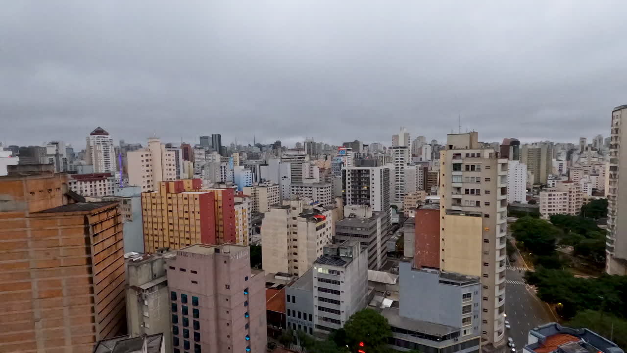 Aerial View of a Dense City on a Cloudy Day