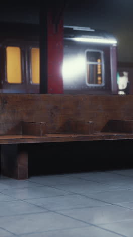 empty train station bench at night