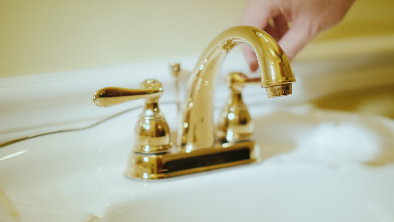 고급스러운 욕조에서 물이 있는 수돗물을 여십시오