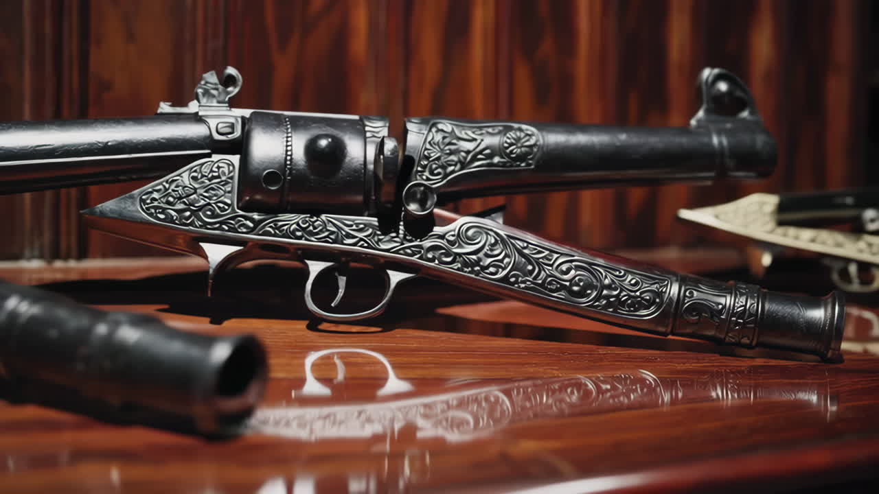 Ornate Antique Guns on Display