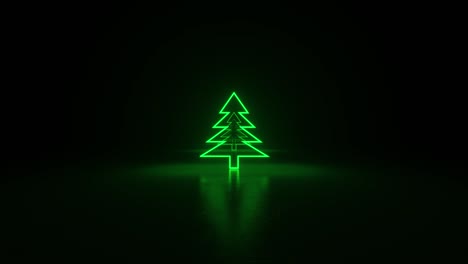 christmas trees, green neon glow icon on dark black background. abstract sci fi geometric background. corridor. abstract winter concept. vj christmas concept. moving forward. 3d animation loop of 4k