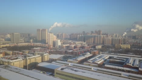 crisp winter morning aerial flight in snowy cold city, harbin china