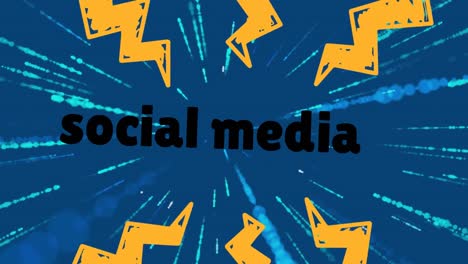 animación de las redes sociales y flashes sobre fondo azul