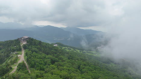 aerial view overlooking the shiga highlands, cloudy day in japan, asia