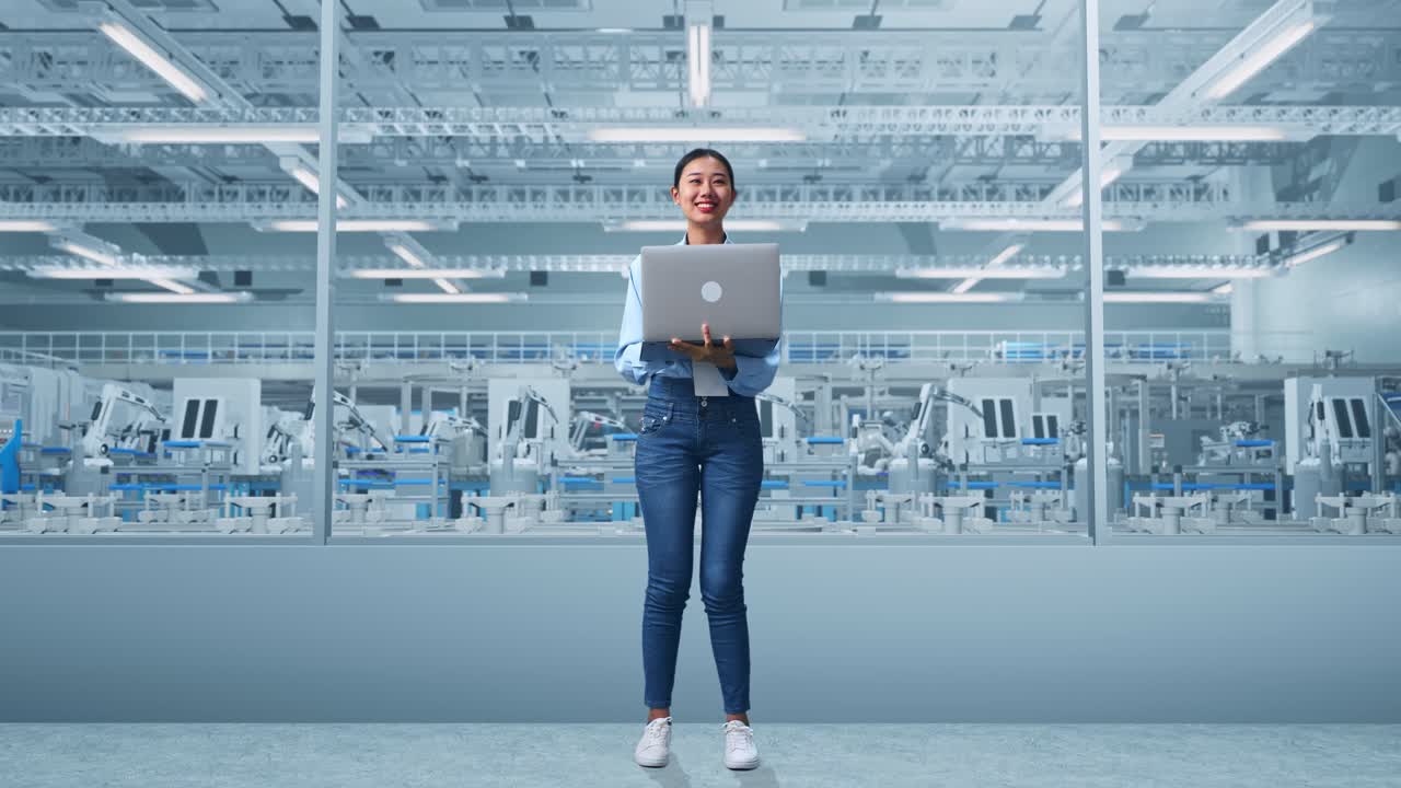 현대 공장에서 일하는 여성 엔지니어