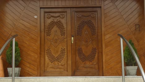 wooden doors entrance to a masonic lodge