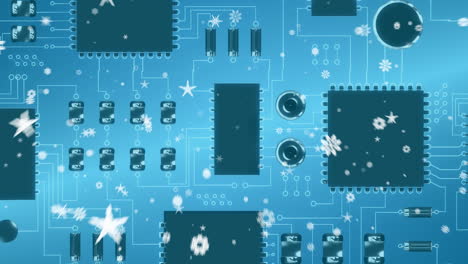 animation of stars icons over computer circuit board