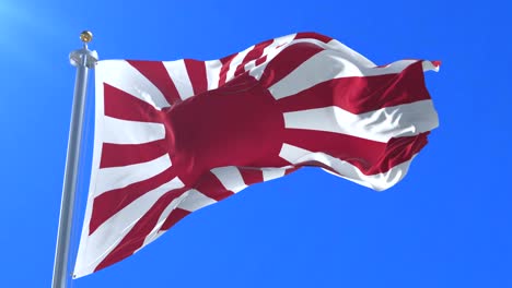 japanese rising sun flag waving at wind in slow with blue sky, loop