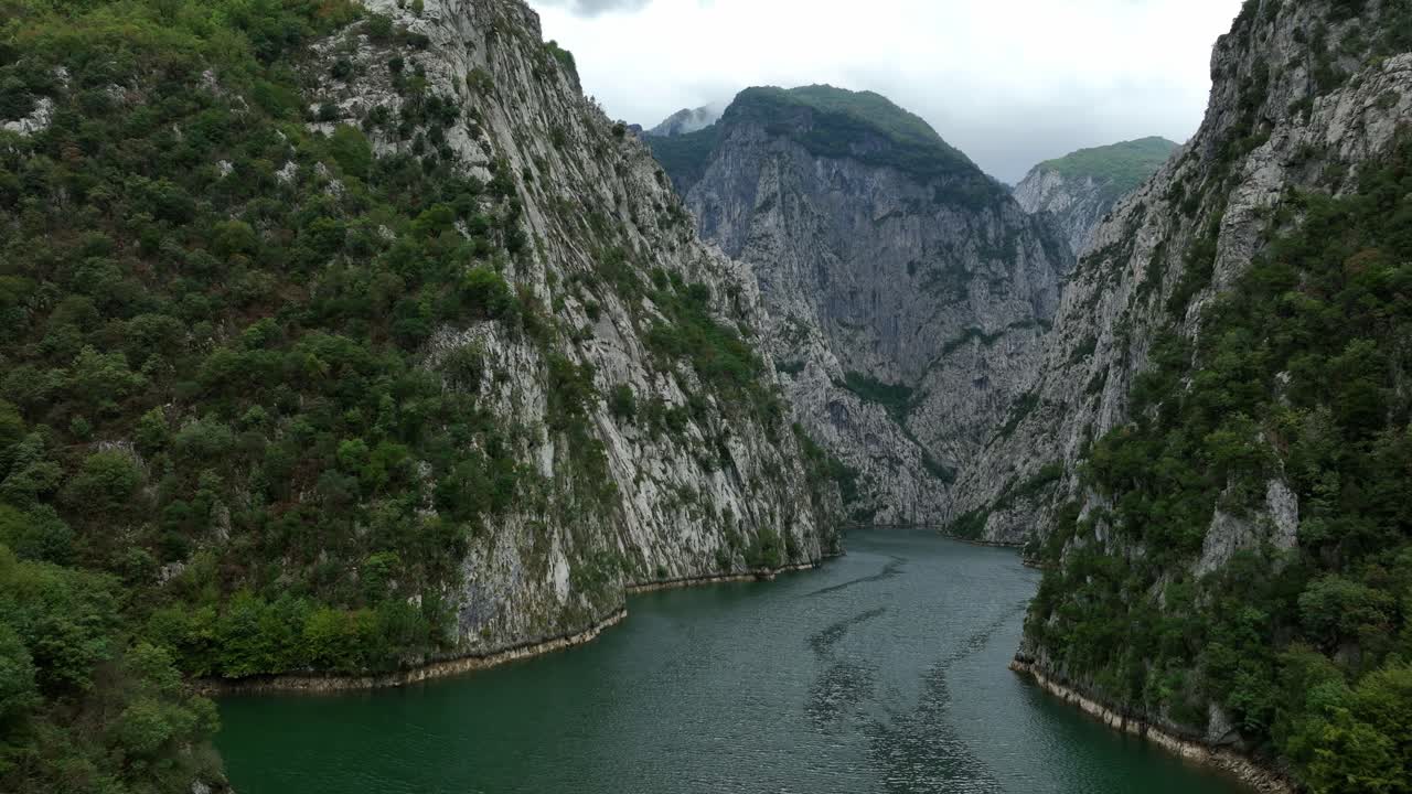 Zoom out of the incredible Koman Lake canyon in Albania.