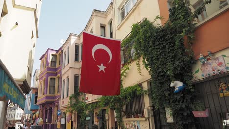 colorful turkish street with flag