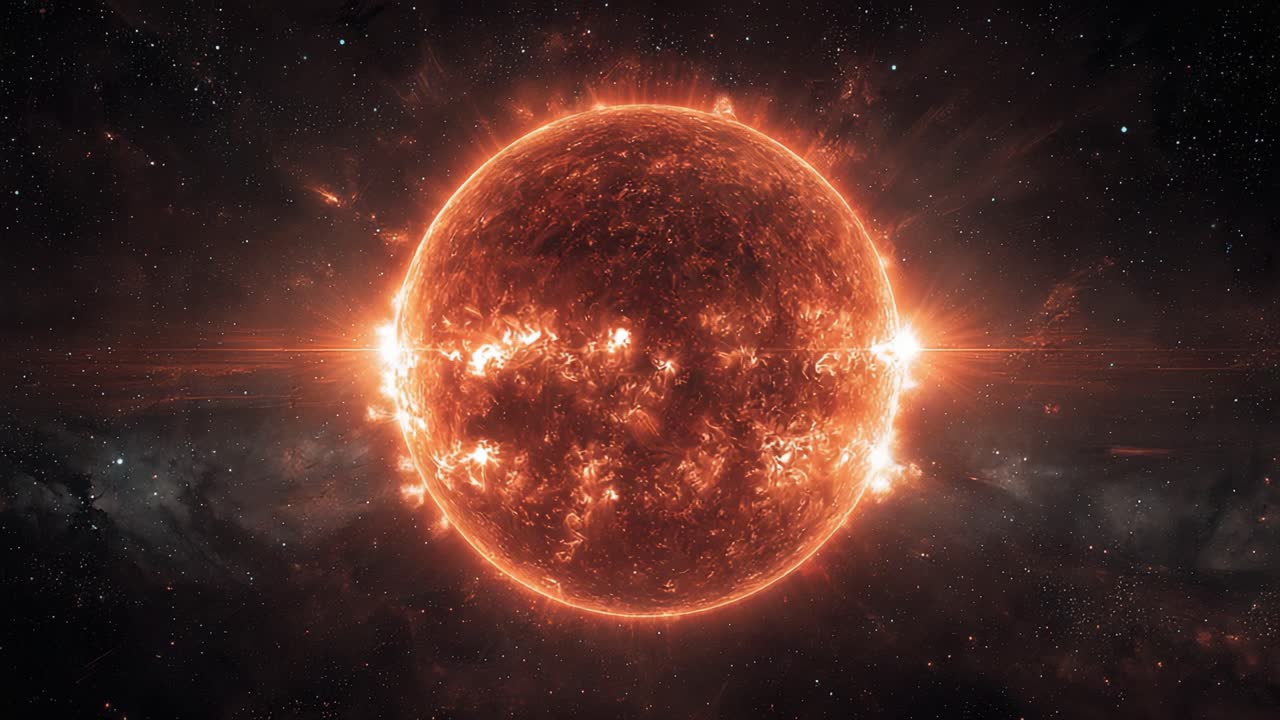 A Stunning View of a Stellar Body Emitting Intense Solar Flare Activity Against the Cosmic Backdrop of Space, Captured in Two Frames Highlighting Its Radiance