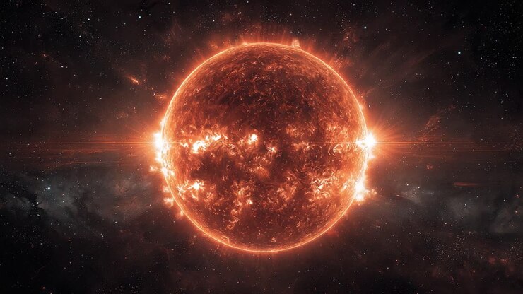 A Stunning View of a Stellar Body Emitting Intense Solar Flare Activity Against the Cosmic Backdrop of Space, Captured in Two Frames Highlighting Its Radiance