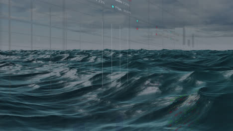 animación del procesamiento de datos y el mercado de valores en el mar