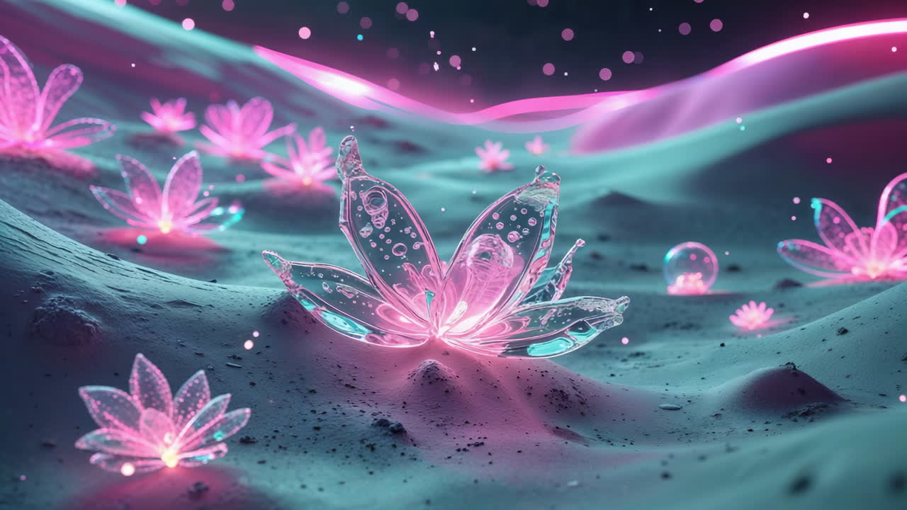 Ethereal Glowing Lotus Flowers in a Dreamlike Landscape