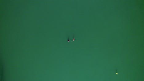 vista aérea de un buzo en medio de un lago verde, solo en el mundo