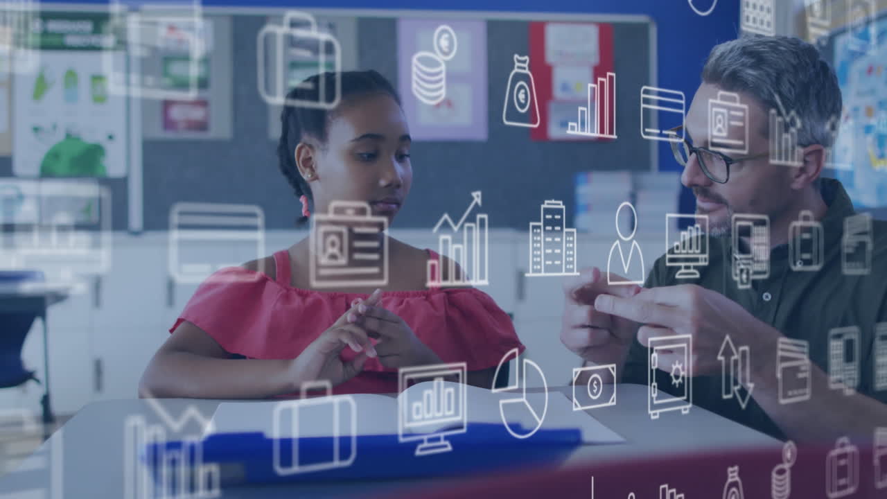 animación de las estadísticas y el procesamiento de datos sobre diversas escolares y maestros masculinos