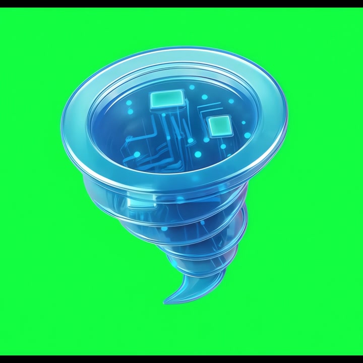 Animated Digital Funnel with Circuit Board and Microchips on Greenscreen