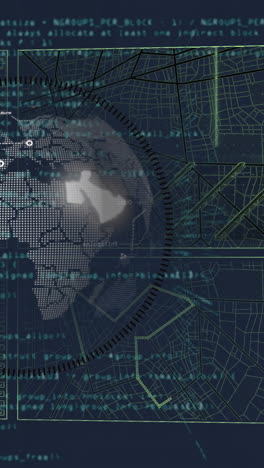 animación del procesamiento de datos y globo sobre fondo negro
