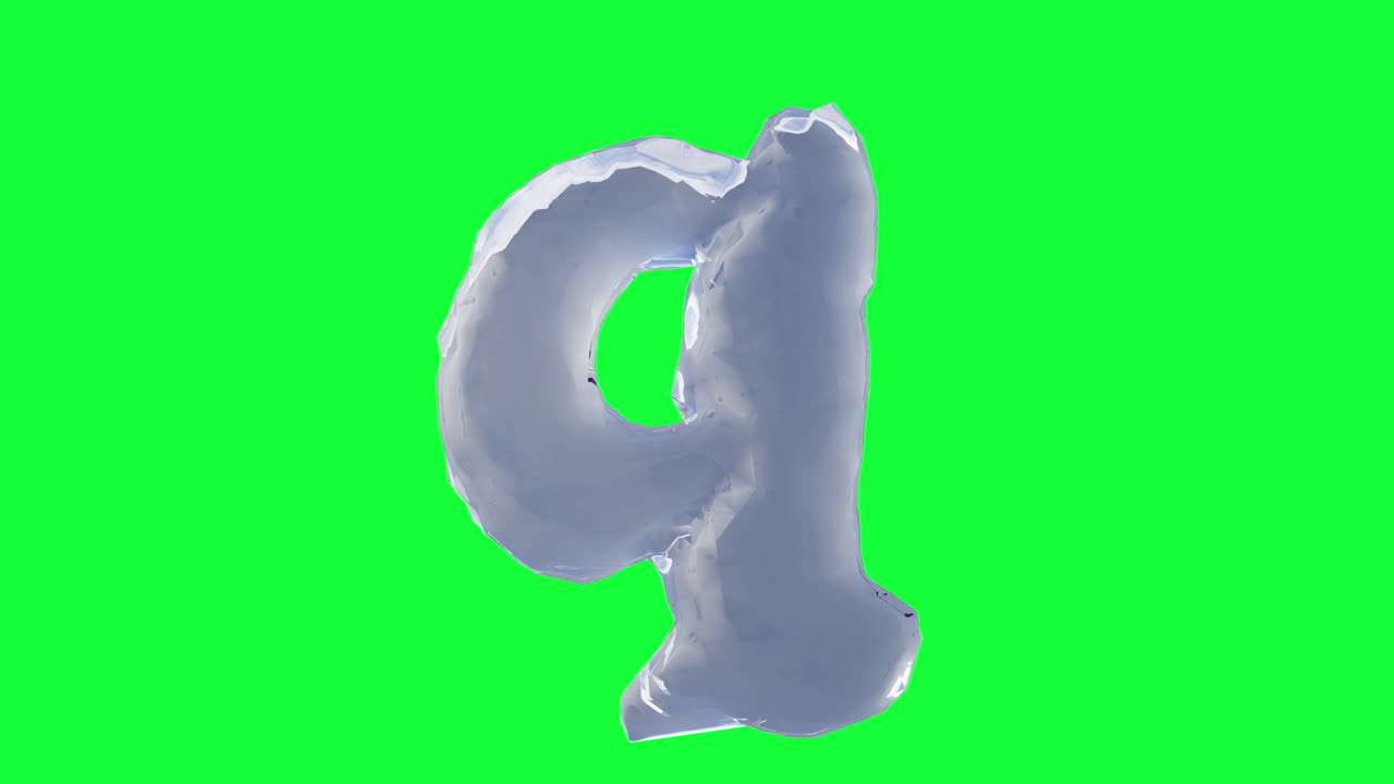 Lettera Q di ghiaccio su schermo verde