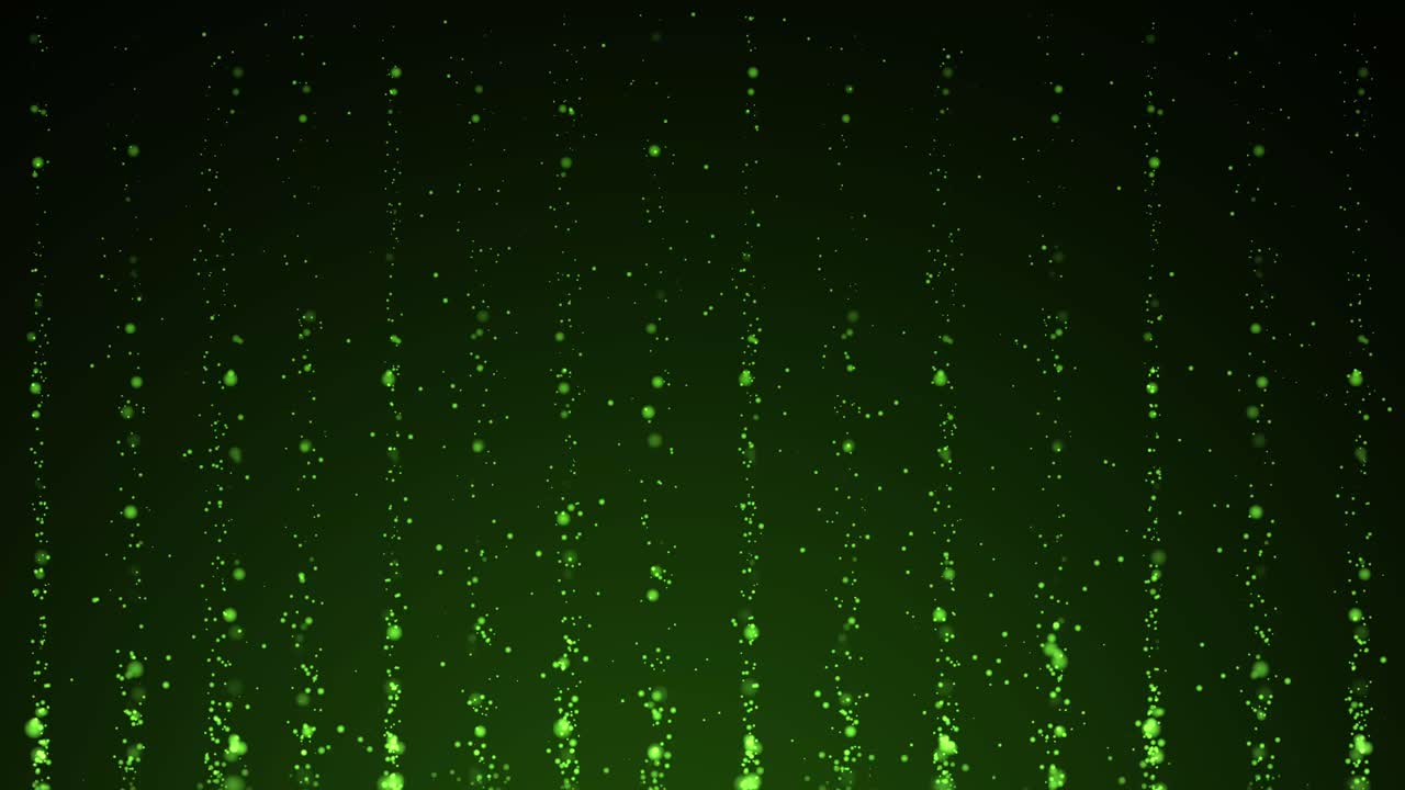 partículas verdes que caen en un movimiento vertical