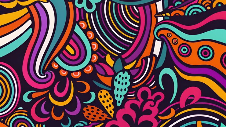 Animazione di forme e motivi astratti colorati con vortici e linee vibranti