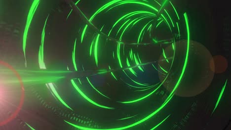 Animation-of-glowing-light-over-abstract-green-neon-tunnel