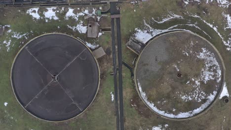 wastewater plant, aerial view. cleaning, purification and filtration of sewage water