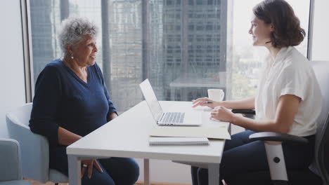 senior woman meeting with female financial advisor in office