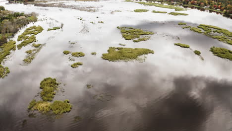 driver footage of cloud reflections on surface of river