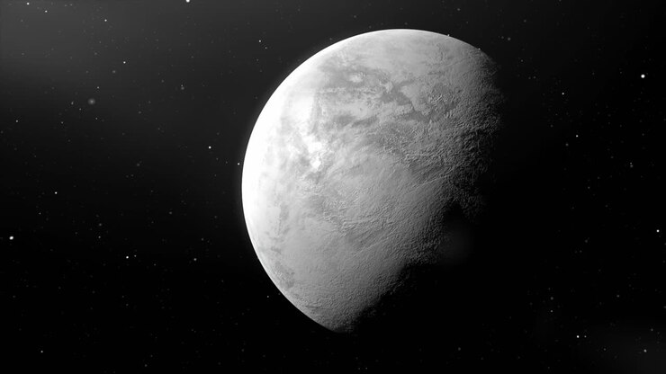 Um único planeta com estrelas ao fundo