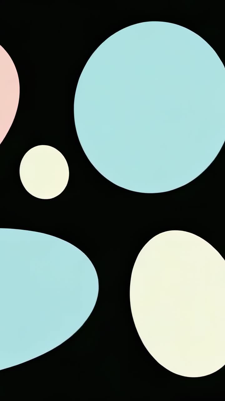 Vertical video: Shifting pastel shapes on black field, pink oval expanding, overlays forming