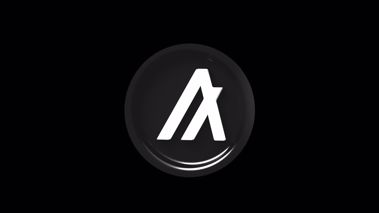 Logo della criptovaluta Algorand (ALGO) in rotazione su sfondo nero.