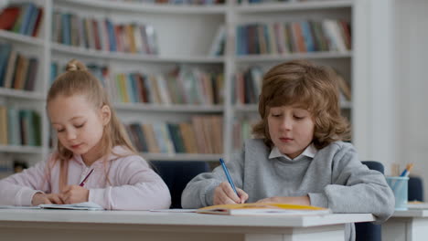 children studying in a school library